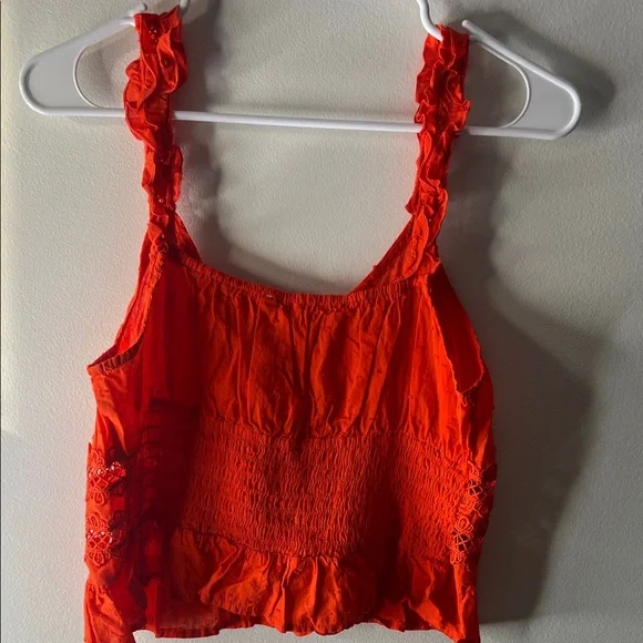 Red Orange Ruffle Strap Tank - Picture 3 of 4